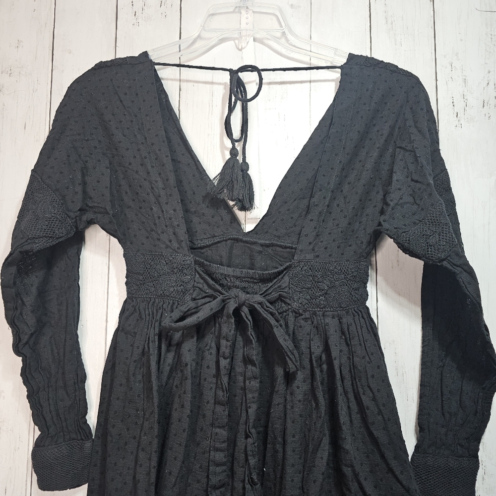 Free People Sugarpie Sexy Black Cotton Swissdot Embroidered Mini Dress Size XS. - Picture 13 of 13